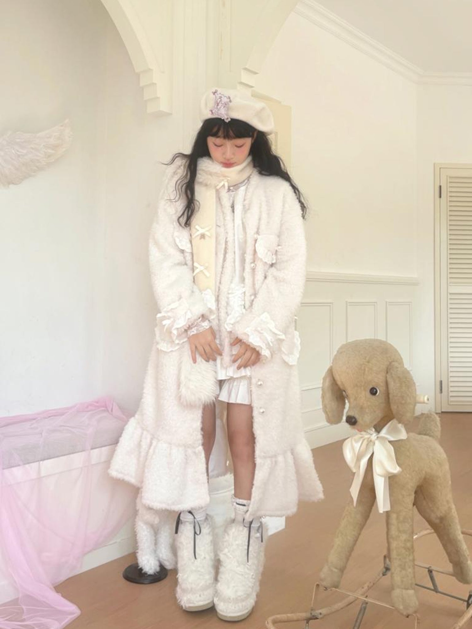 Daytoday Soft Plush Long Bow Tie Warm Coat