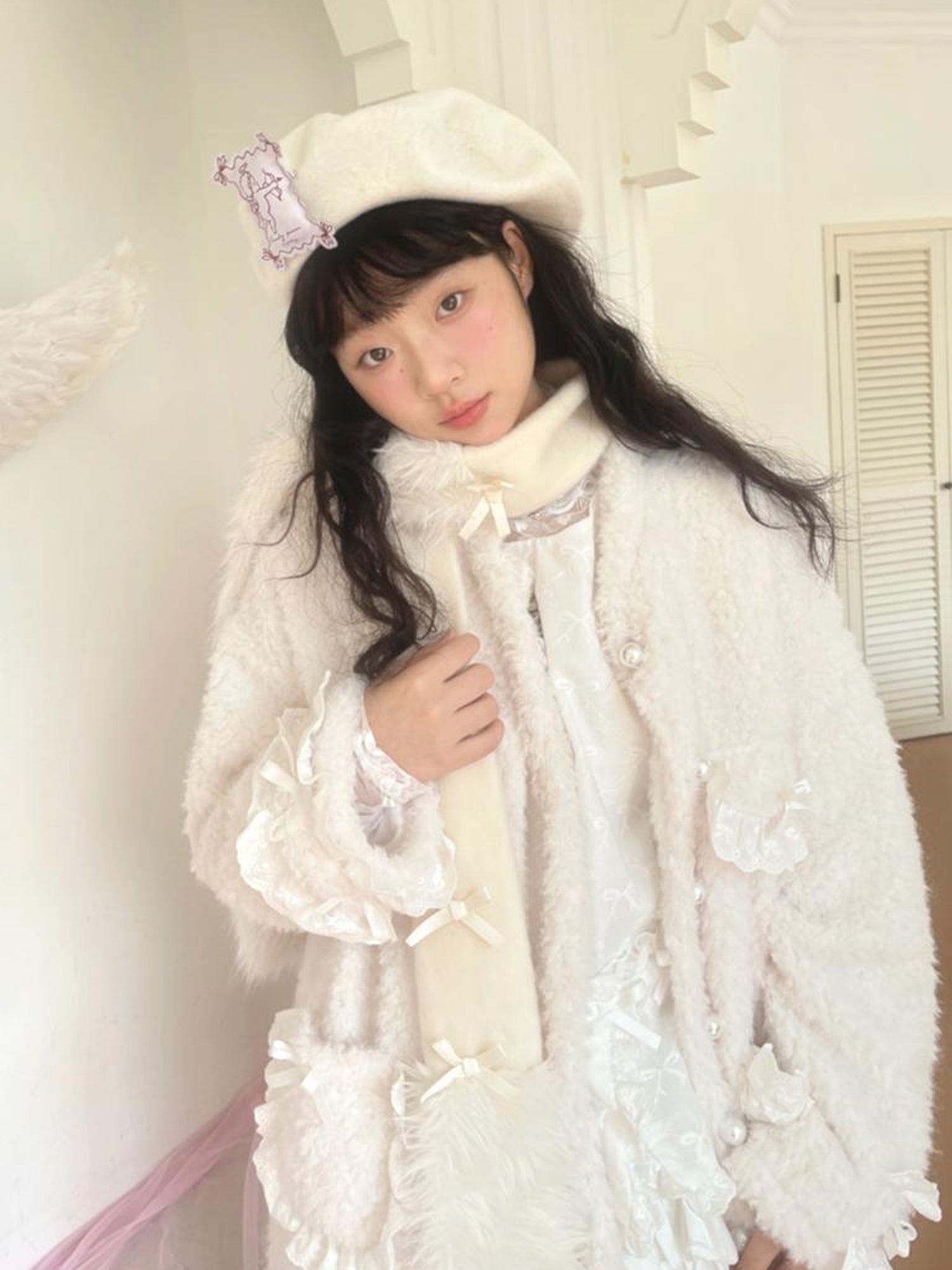 Daytoday Soft Plush Long Bow Tie Warm Coat