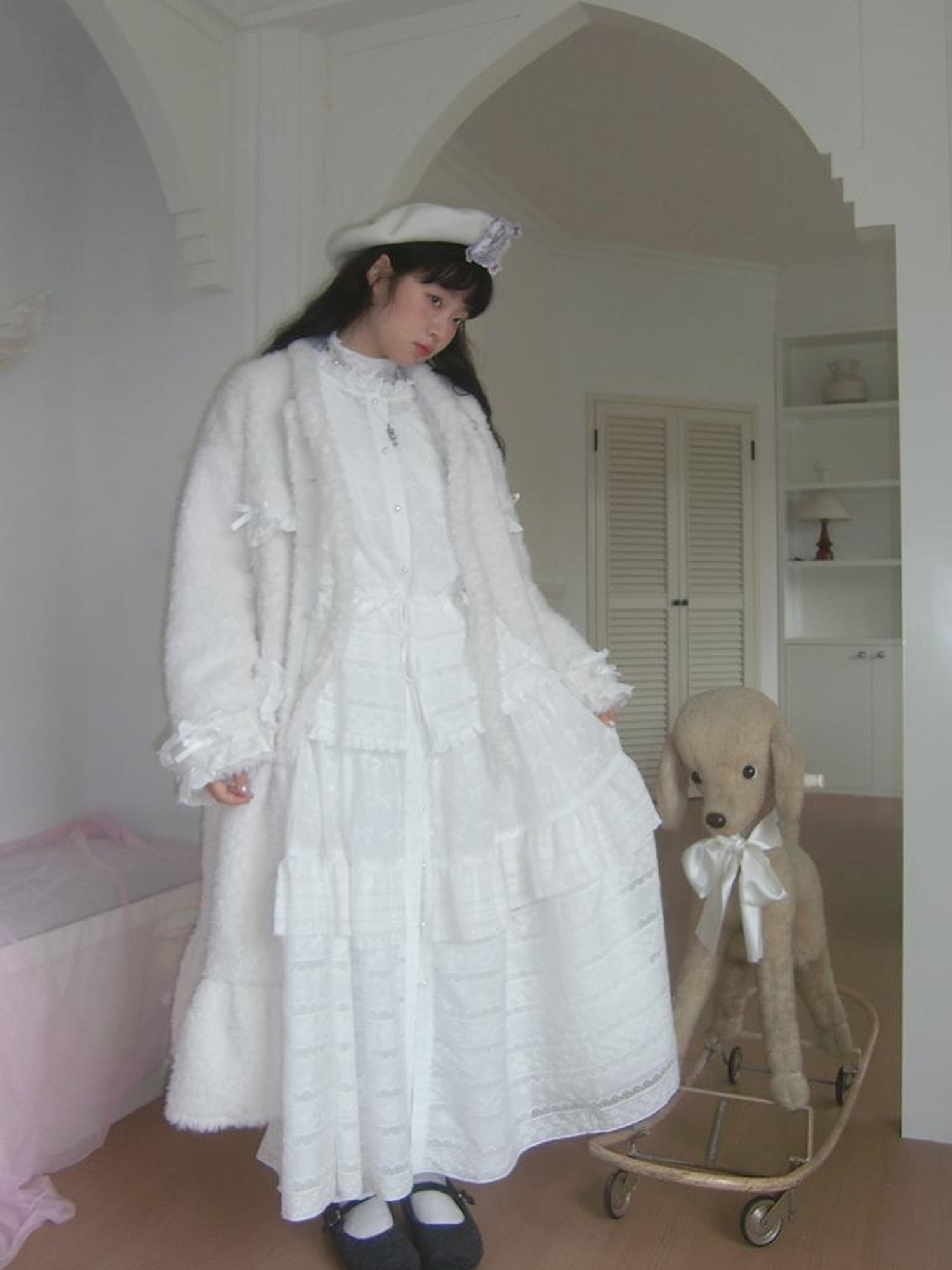 Daytoday Soft Plush Long Bow Tie Warm Coat
