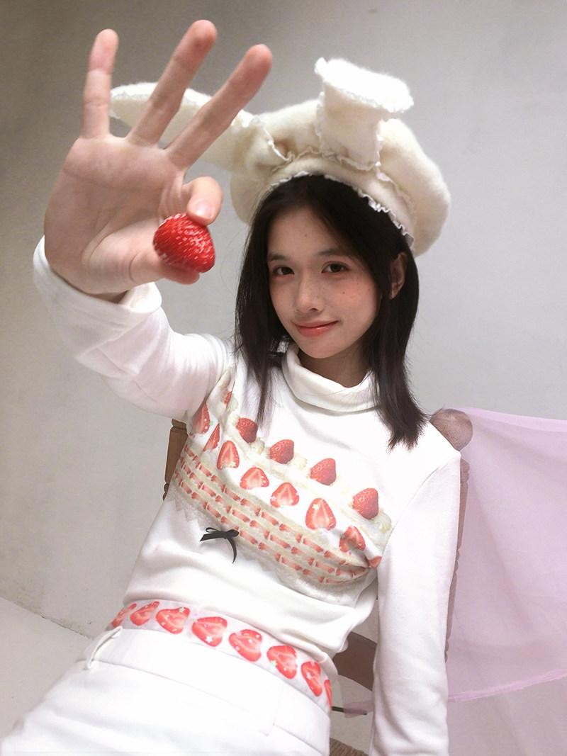 Daytoday Strawberry Cake Print High Neck Slim Fit Women&
