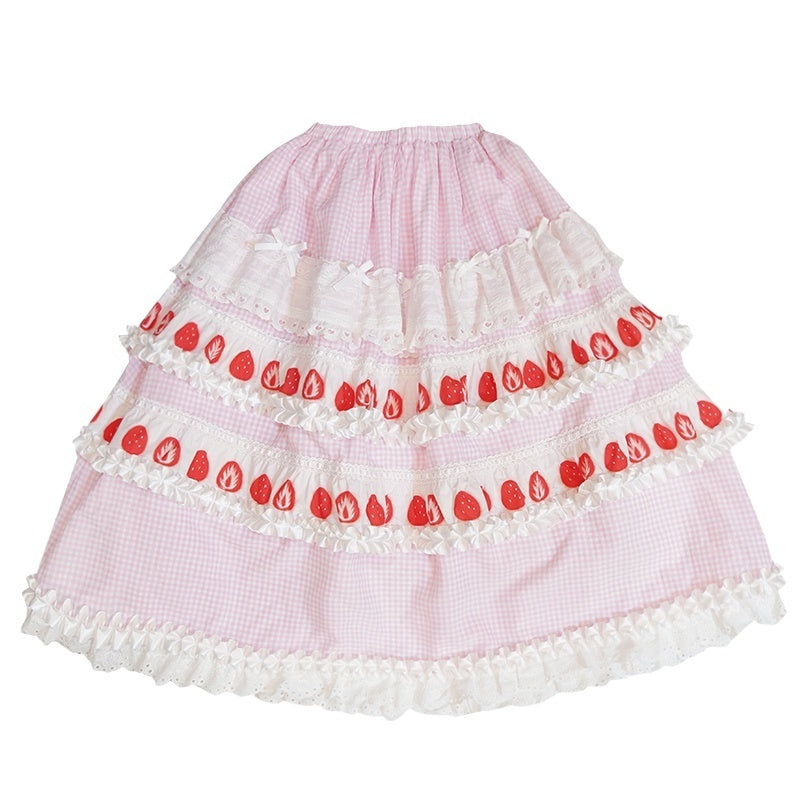 Daytoday_Strawberry_Cake_Print_Lace_Trim_Bow_Ruffle_Cotton_Women&
