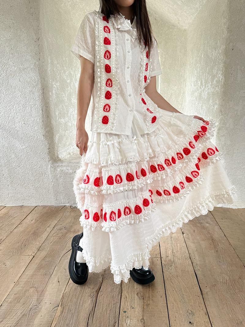 Daytoday Strawberry Print Ruffle Bow Plaid Women&