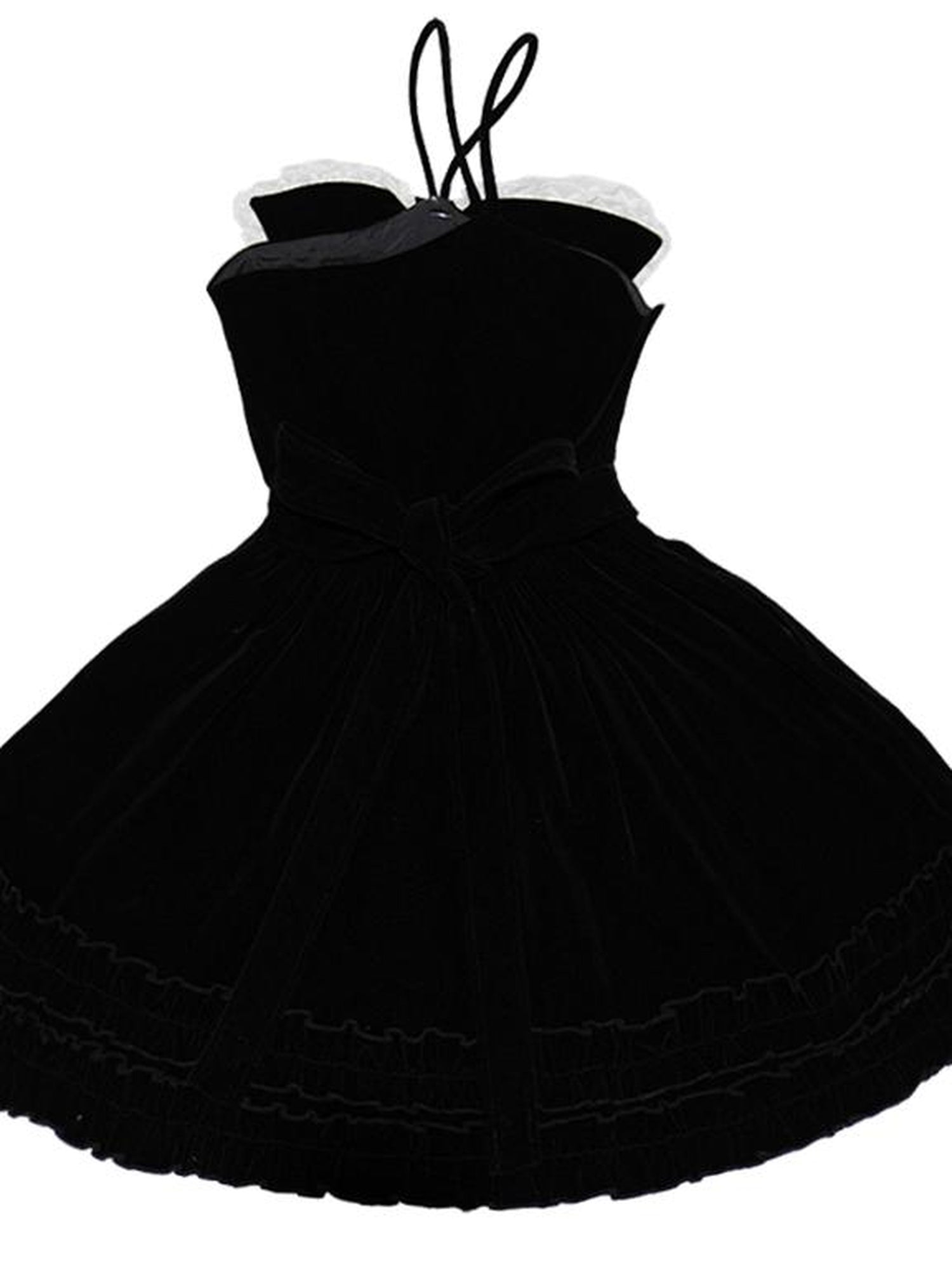 Daytoday Velvet Bow Black Swing Dress V-Neck T-Shirt Long-Sleeve