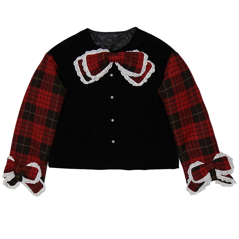 Daytoday_Velvet_Bow_Plaid_Christmas_Short_Coat_MISSTT