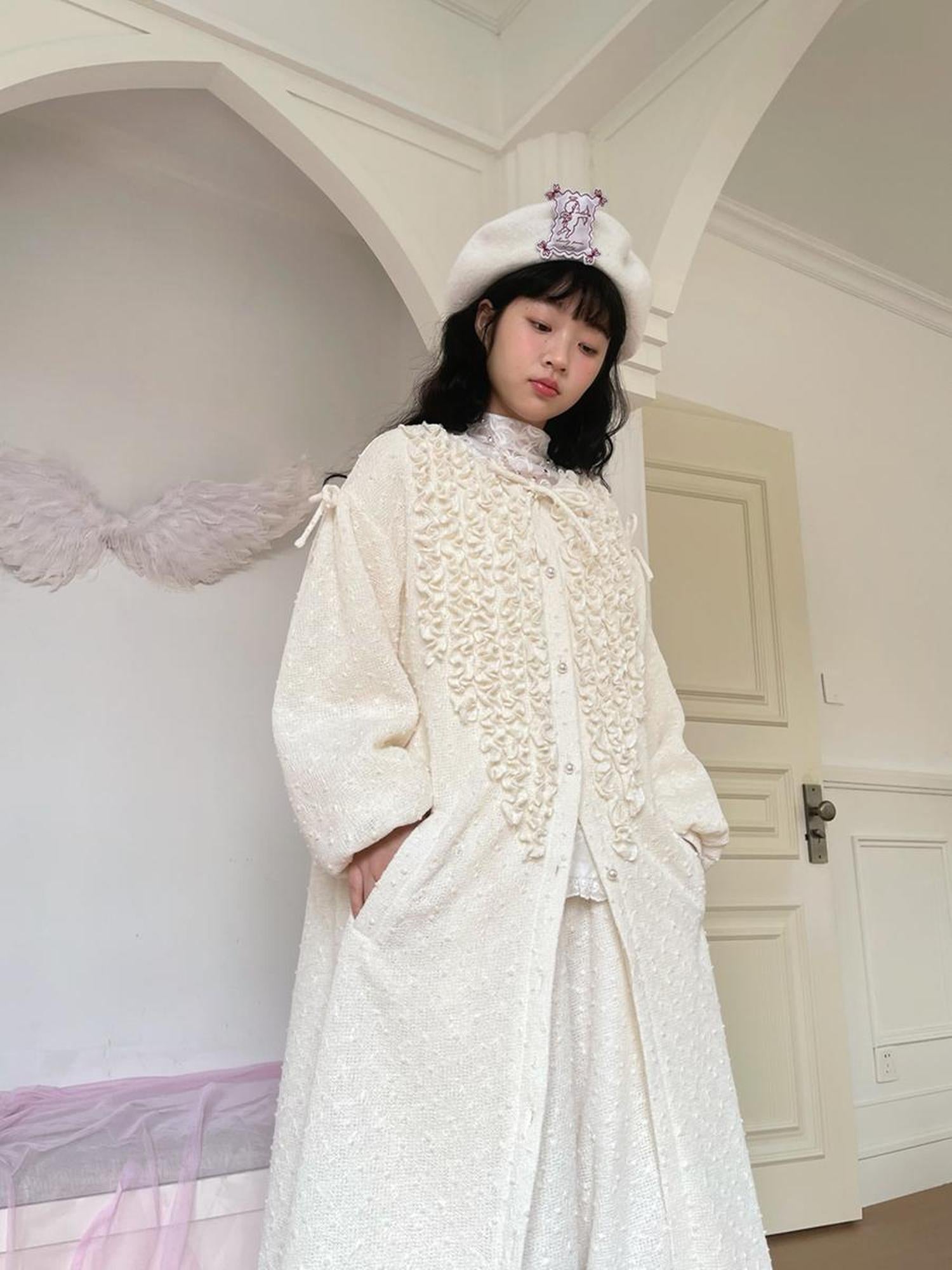Daytoday Velvet Ruffled Vintage Long Trench Coat