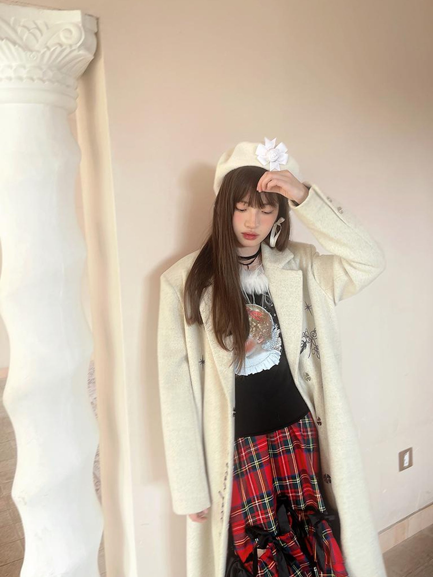 Daytoday Vintage Angel Print T Shirt With Fur Collar
