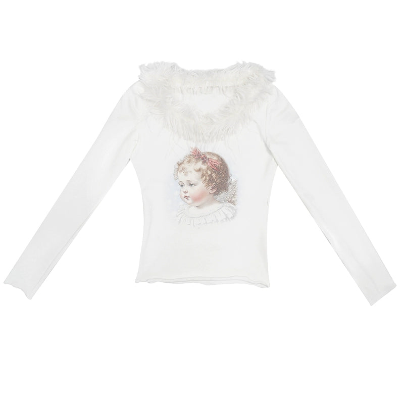 Daytoday_Vintage_Angel_Print_T_Shirt_With_Fur_Collar_MISSTT