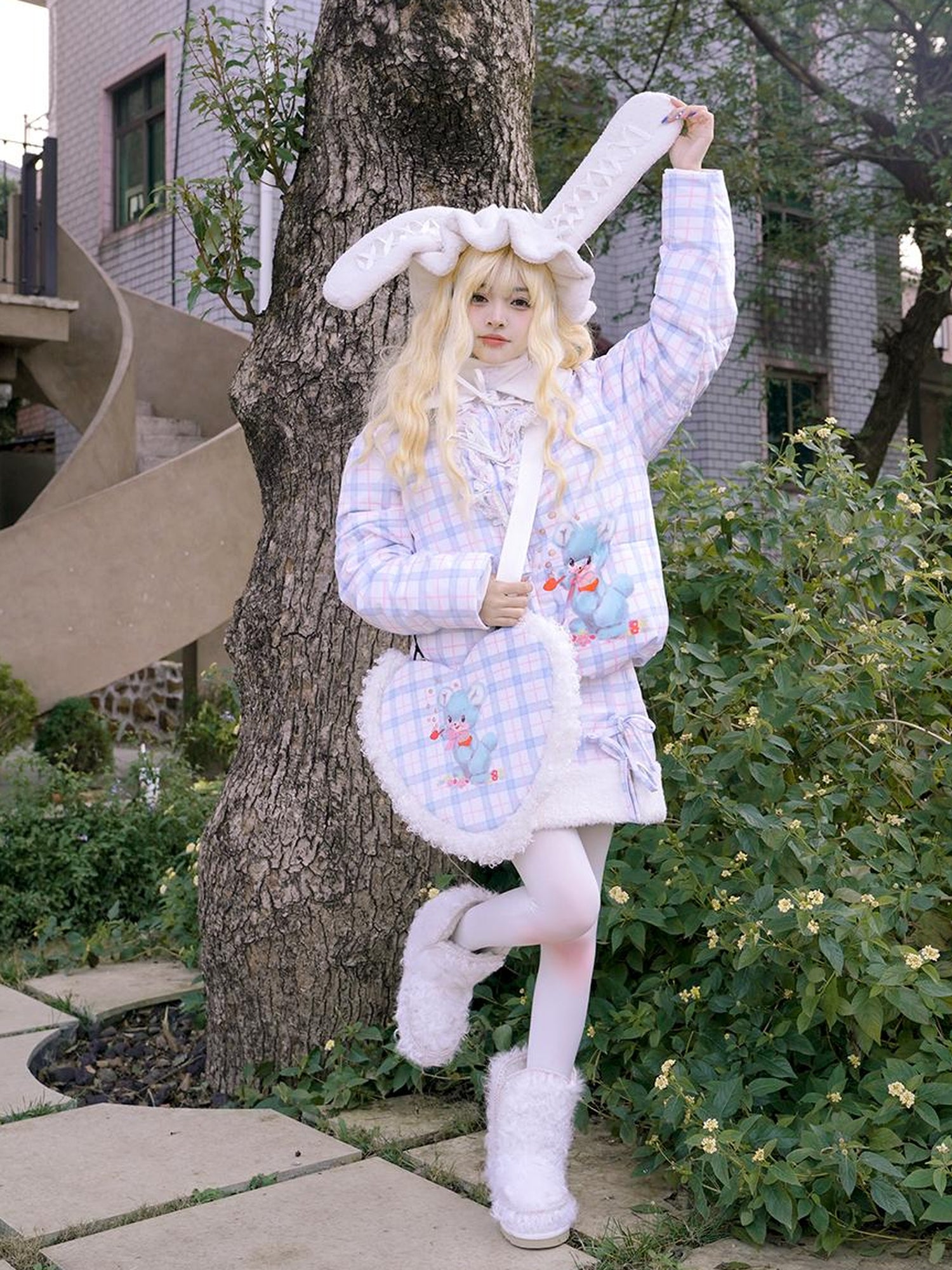 Daytoday Vintage Bow Dot Print Teddy Jacket