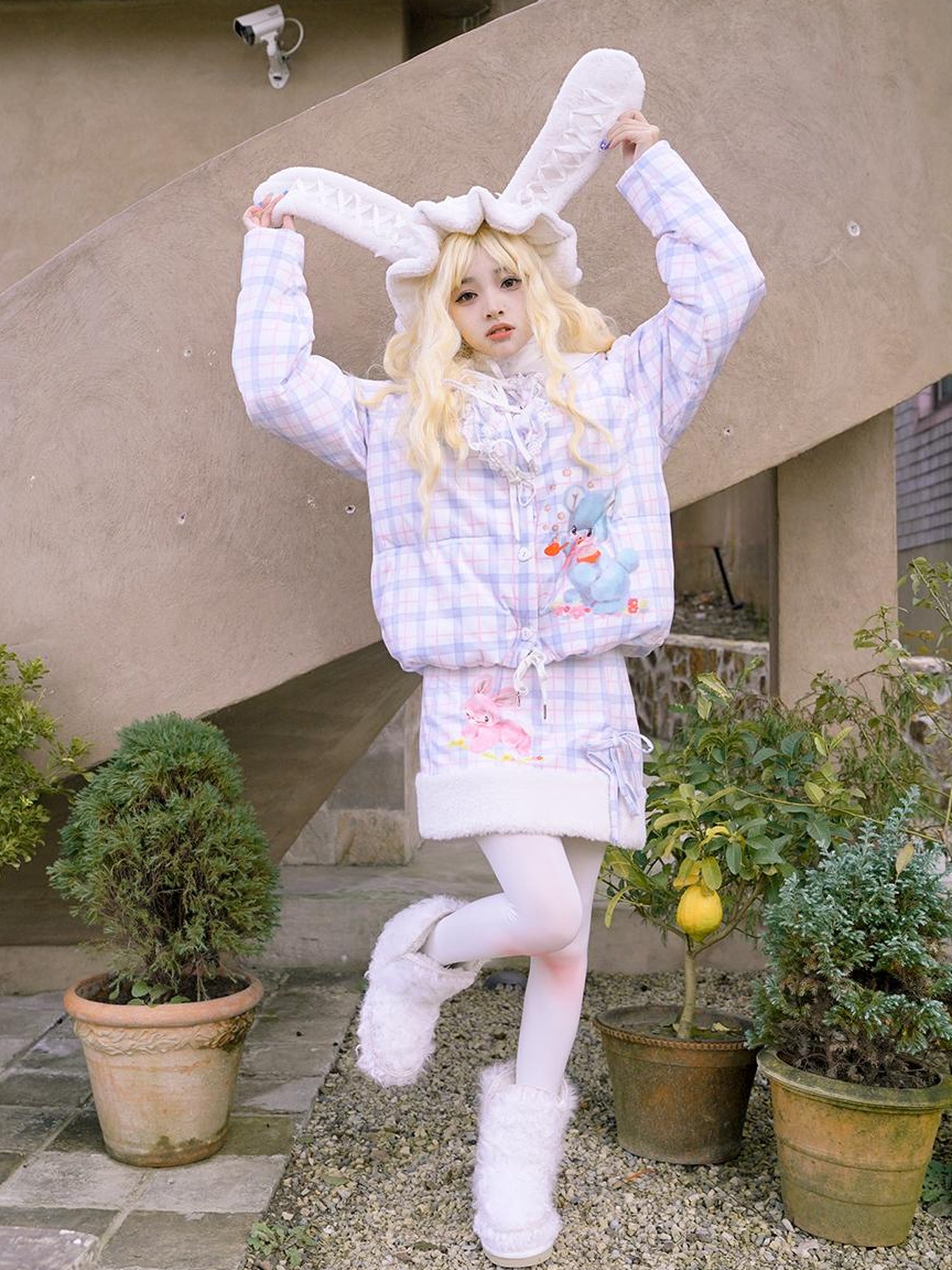Daytoday Vintage Bow Dot Print Teddy Jacket