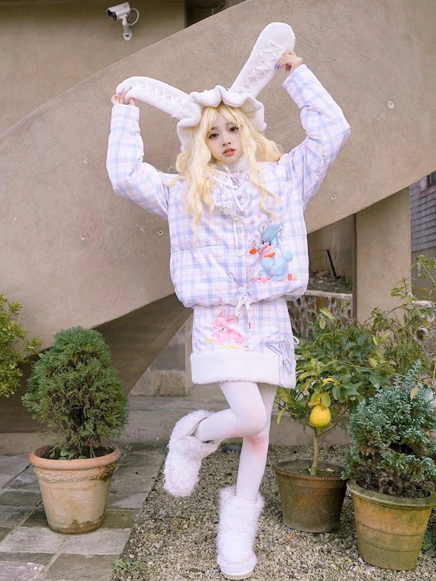 Vintage Bow Dot Print Teddy Jacket