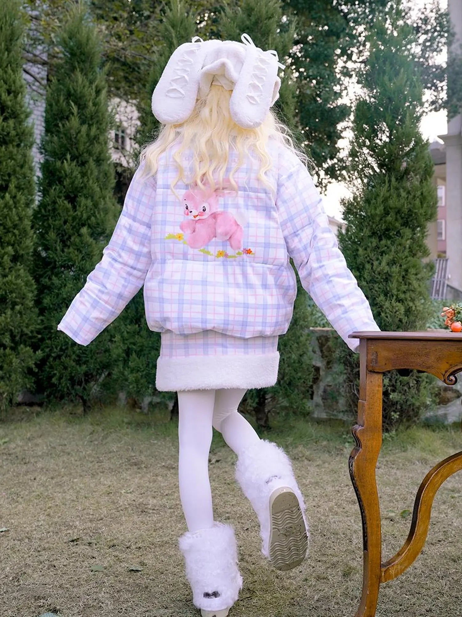 Vintage Bow Dot Print Teddy Jacket