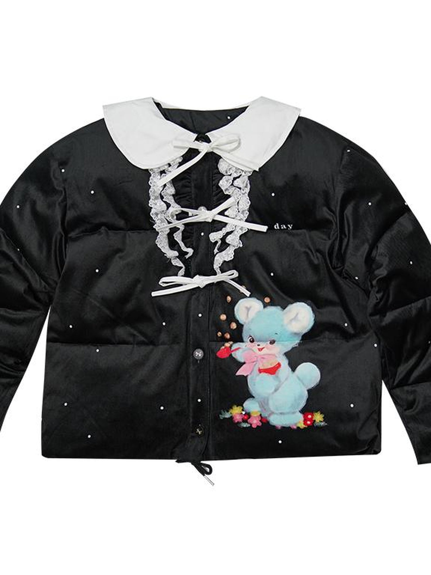 Daytoday Vintage Bow Dot Print Teddy Jacket