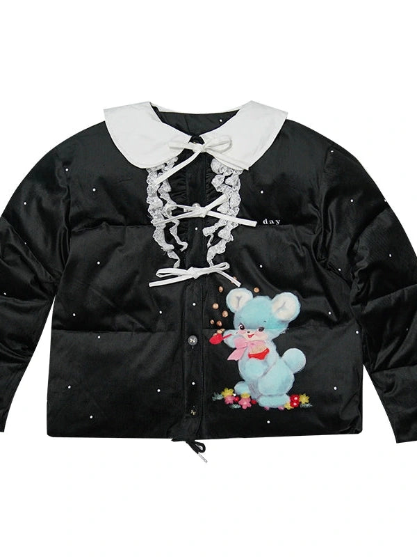 Vintage Bow Dot Print Teddy Jacket