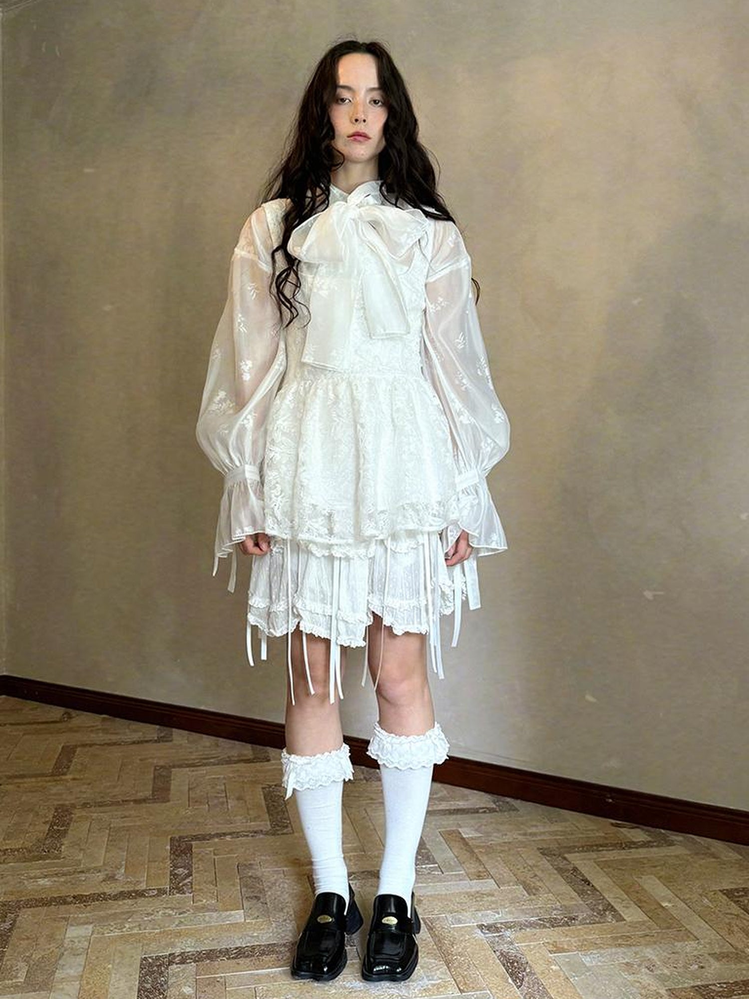 Daytoday Vintage Bow Print Puff Sleeve Blouse