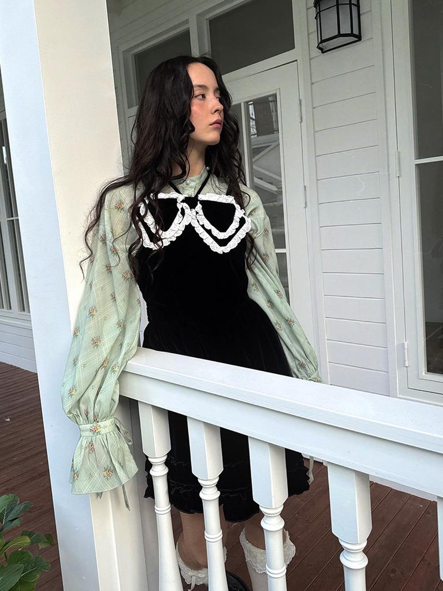 Daytoday Vintage Bow Print Puff Sleeve Blouse