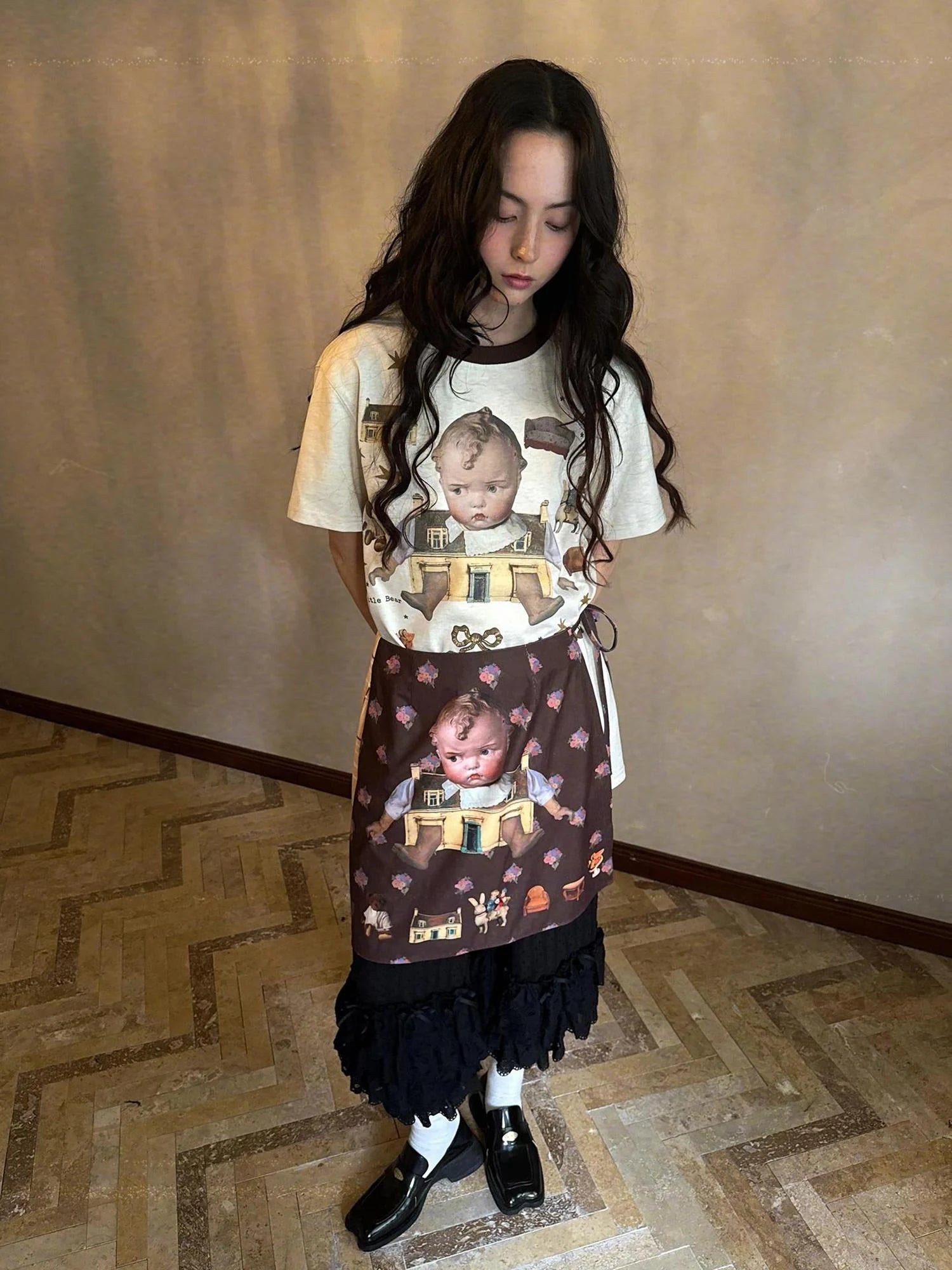 Vintage Doll Print Loose T Shirt
