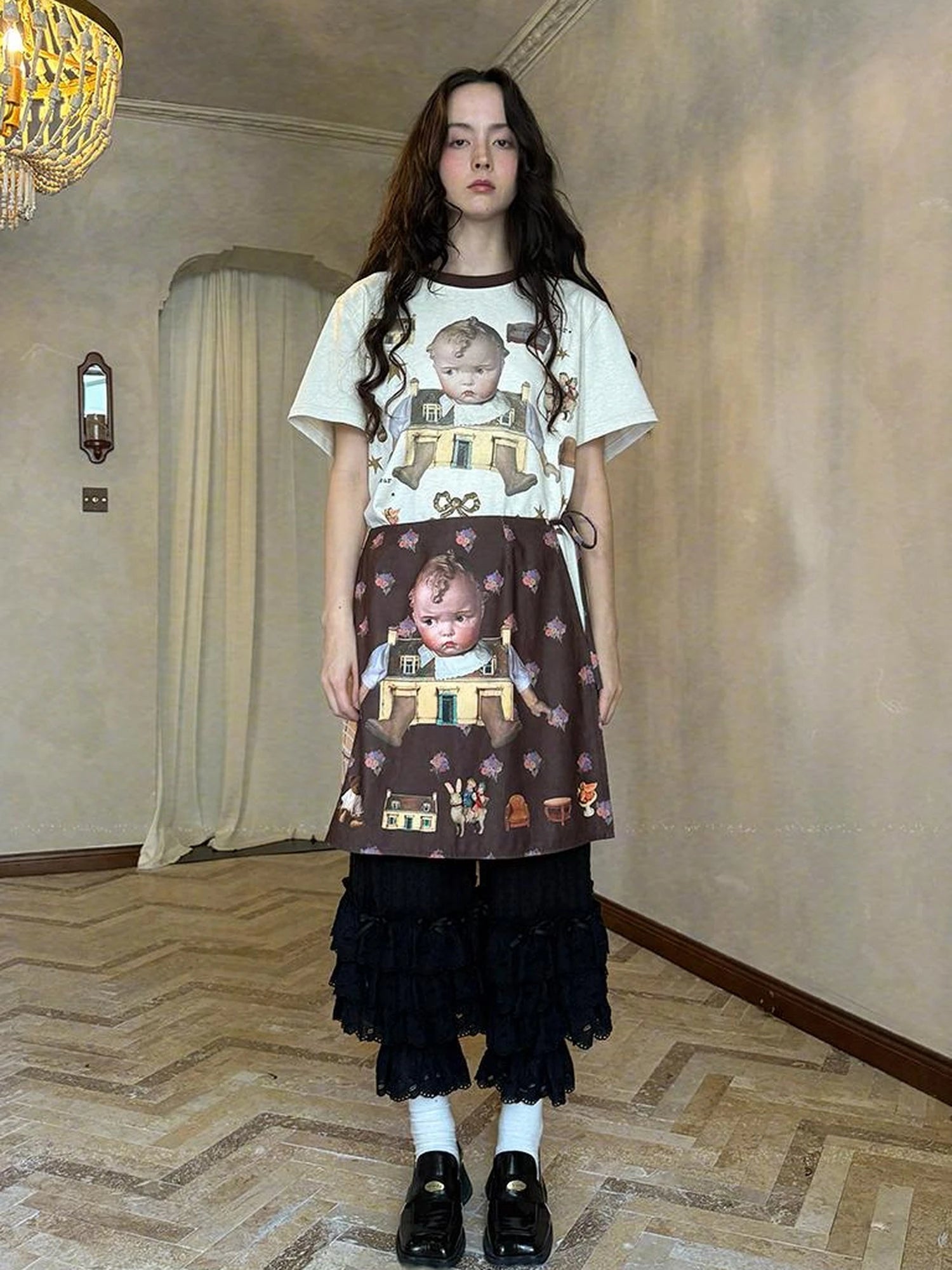 Vintage Doll Print Loose T Shirt