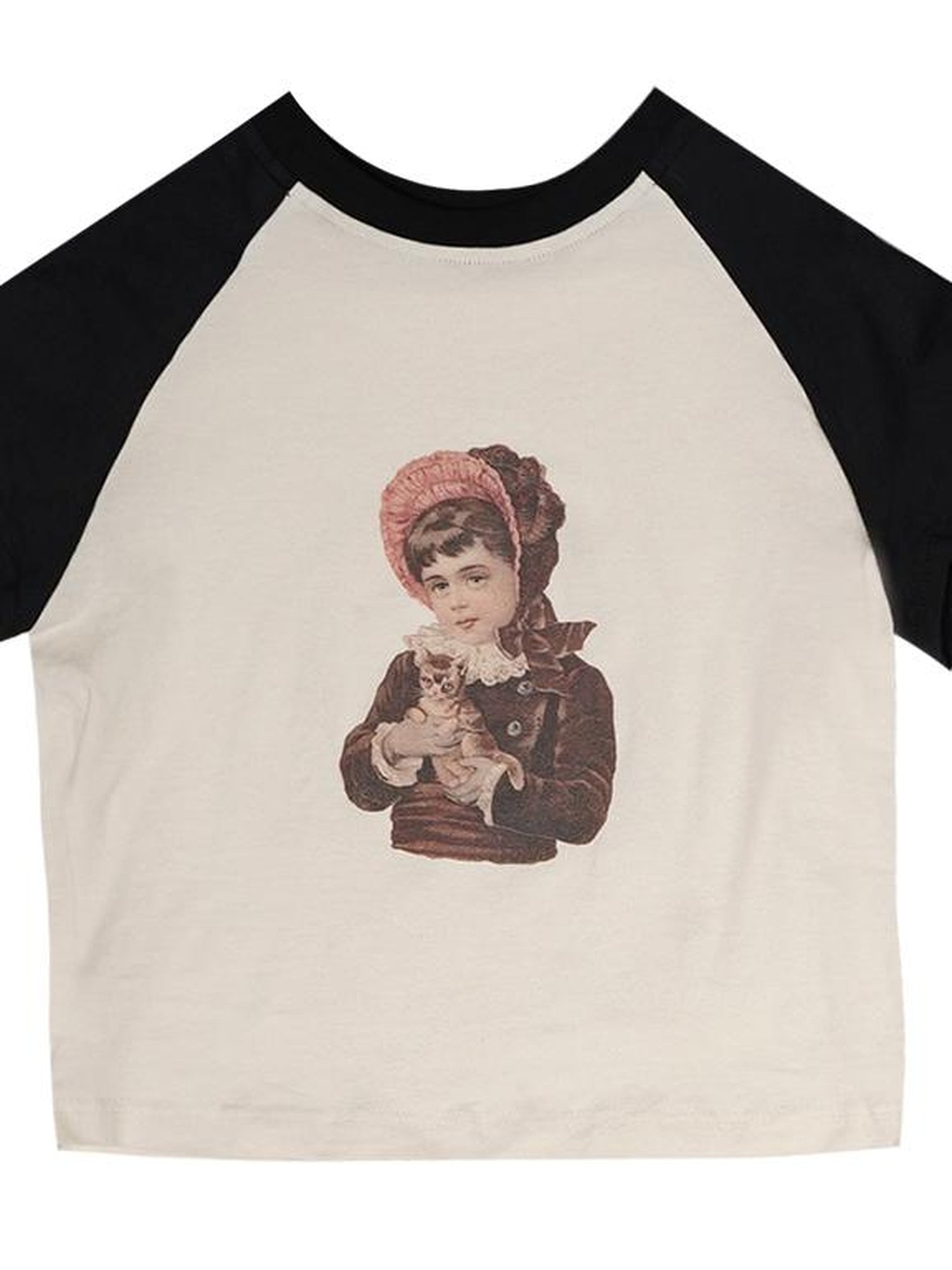 Daytoday Vintage Doll Print Teddy Bear Patch Short Sleeve Tee