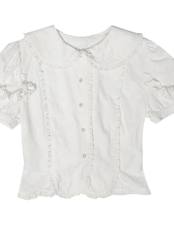 Vintage Floral Petal Waist Bubble Sleeve Shirt