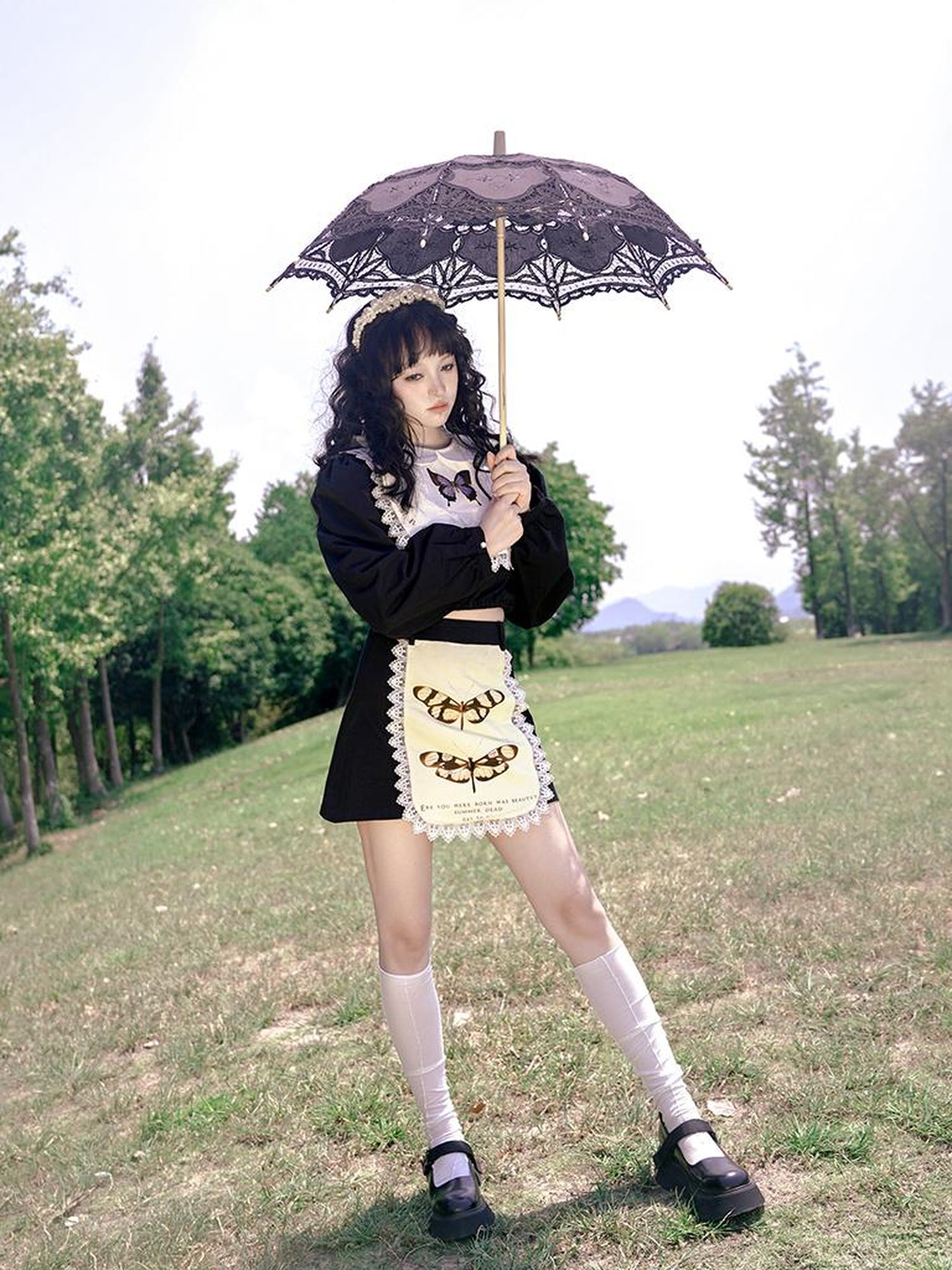 Daytoday Vintage Lace Print Rabbit Short Skirt