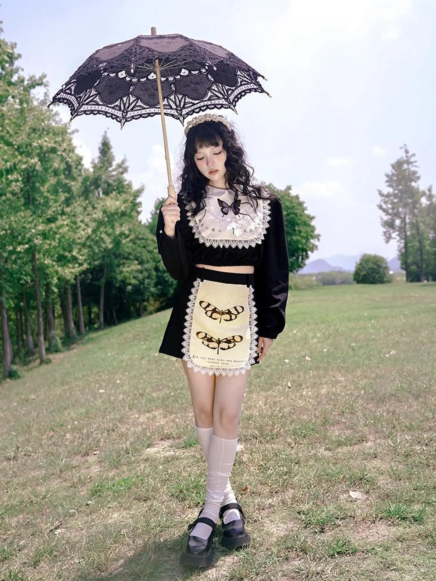 Vintage Lace Print Rabbit Short Skirt