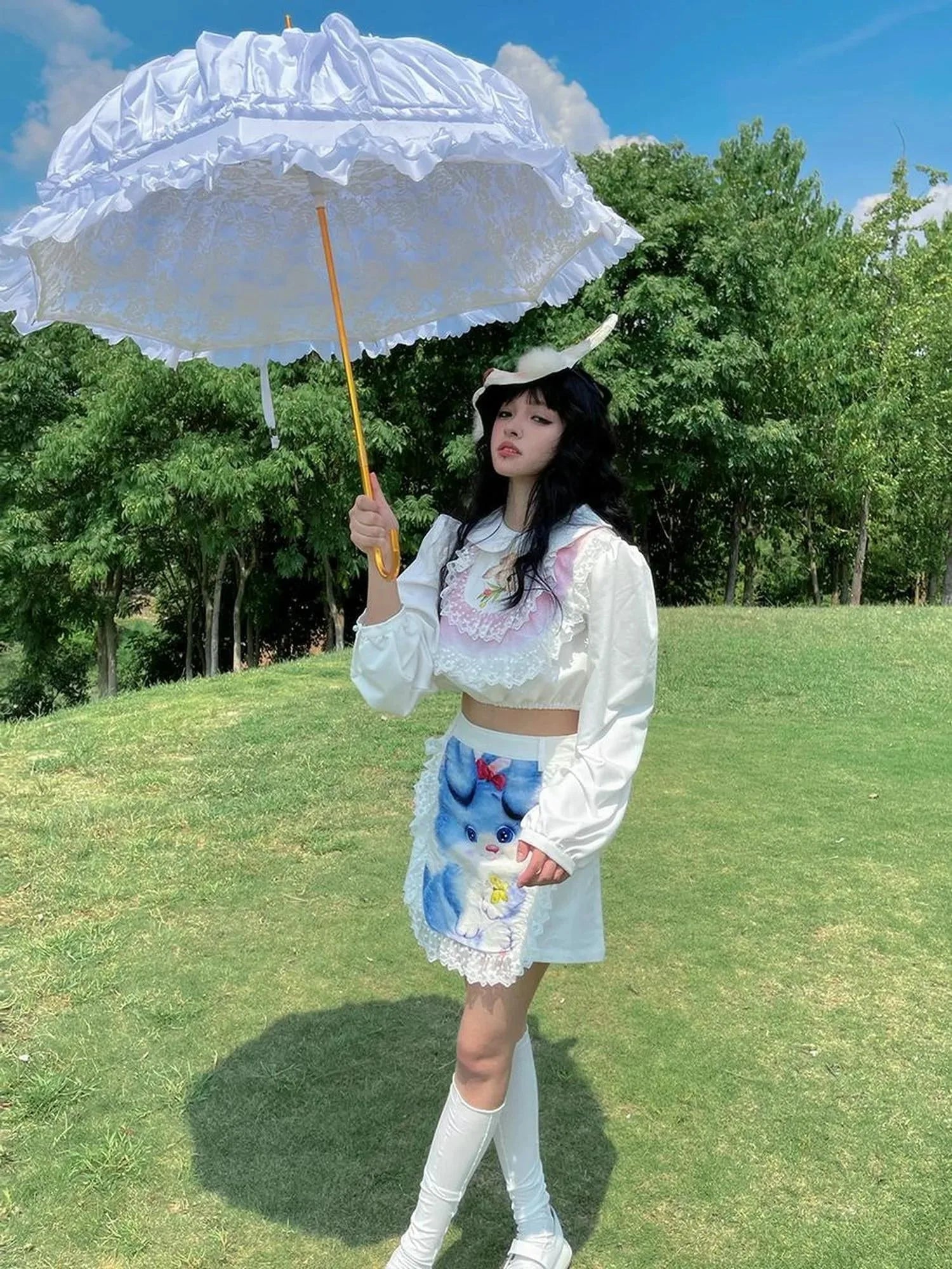 Vintage Lace Print Rabbit Short Skirt