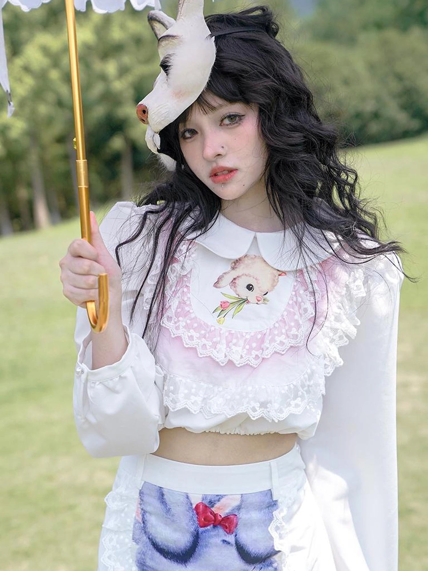 Vintage Lace Print Rabbit Short Skirt