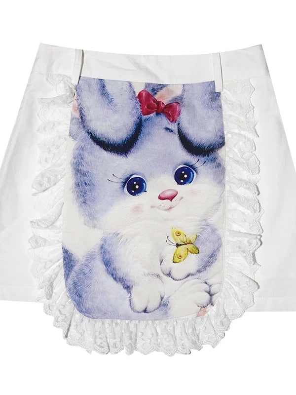 Vintage Lace Print Rabbit Short Skirt