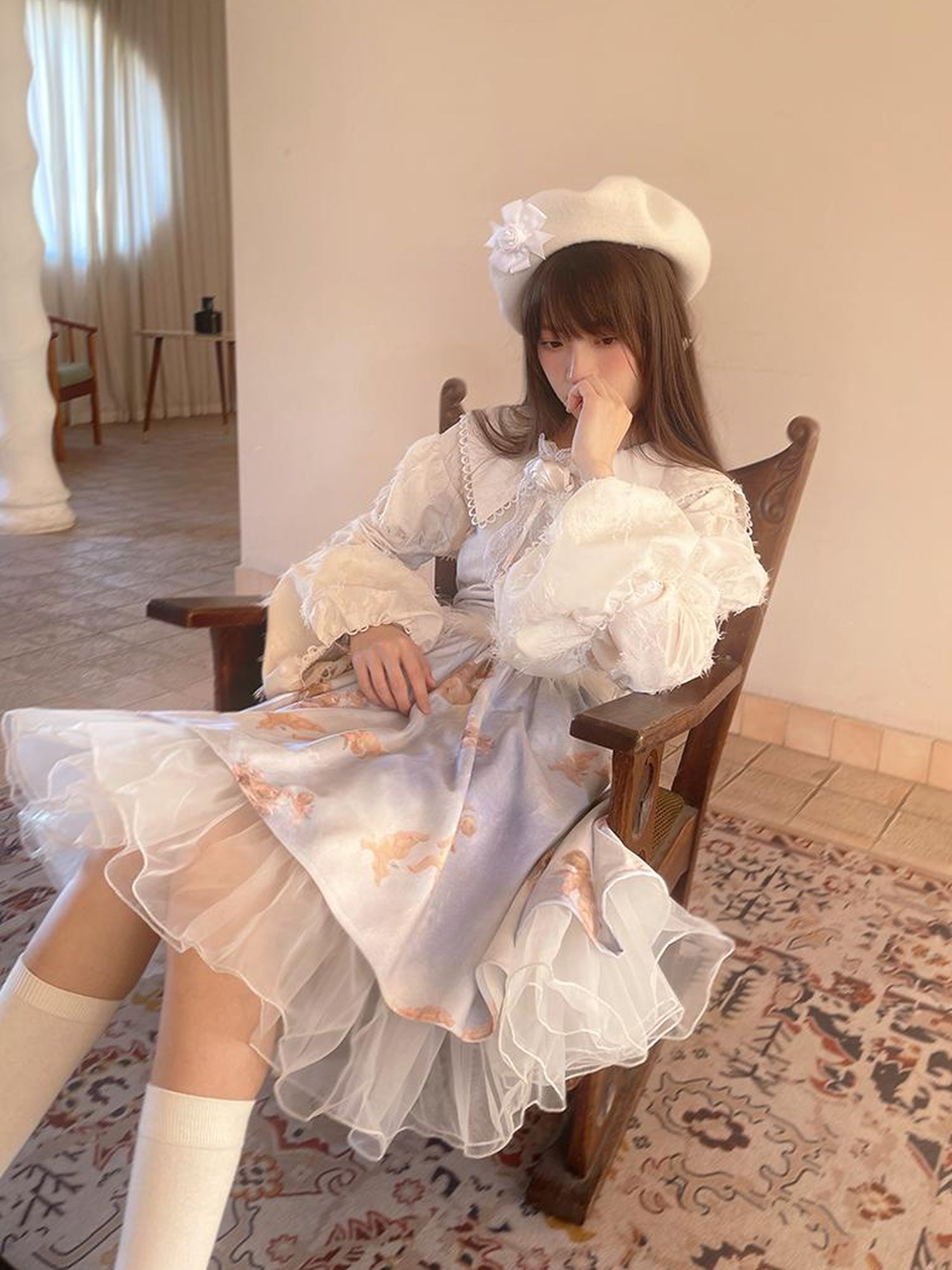 Daytoday Vintage Lace Puff Sleeve Blouse Oversized Fit