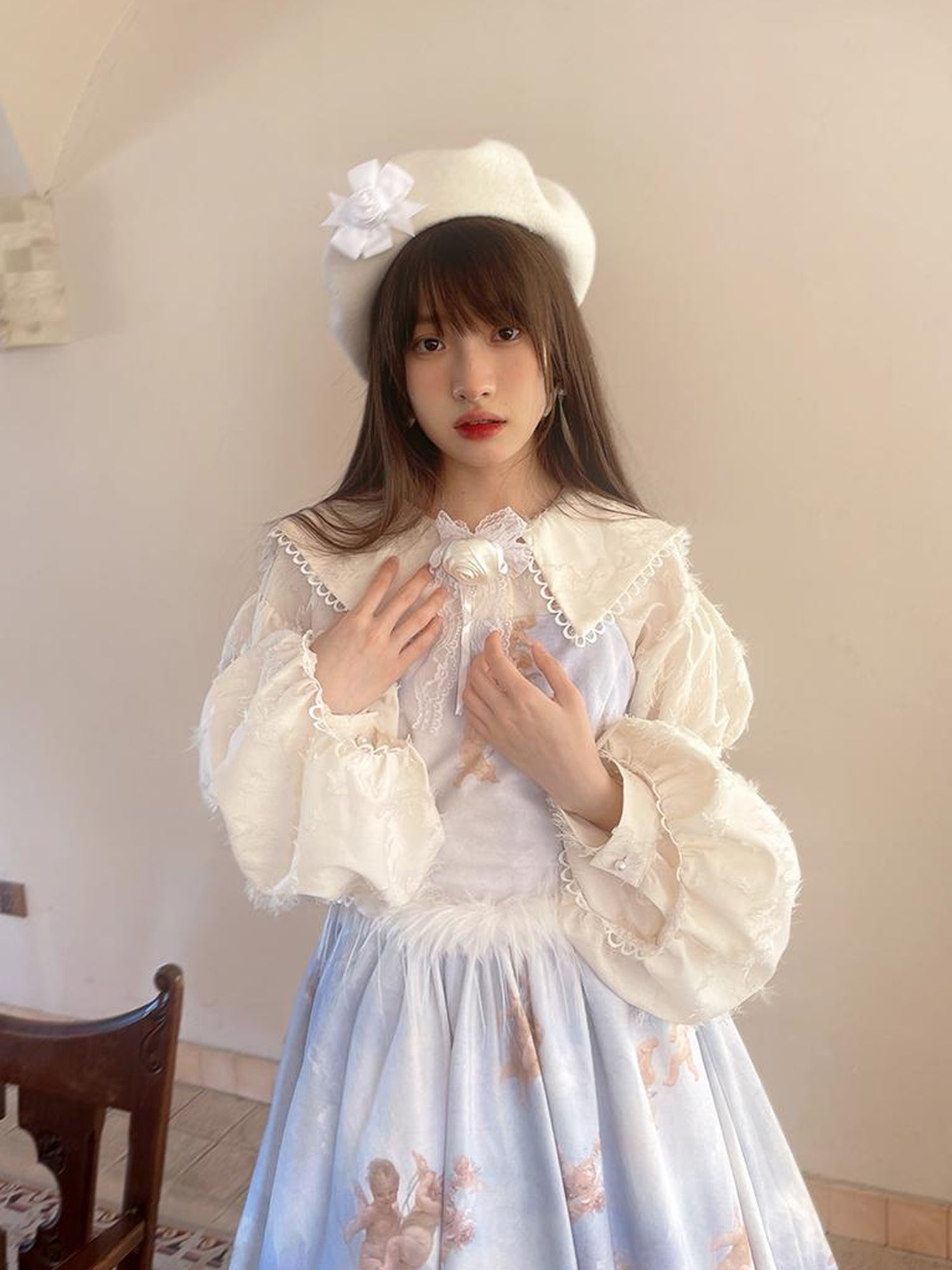 Daytoday Vintage Lace Puff Sleeve Blouse Oversized Fit
