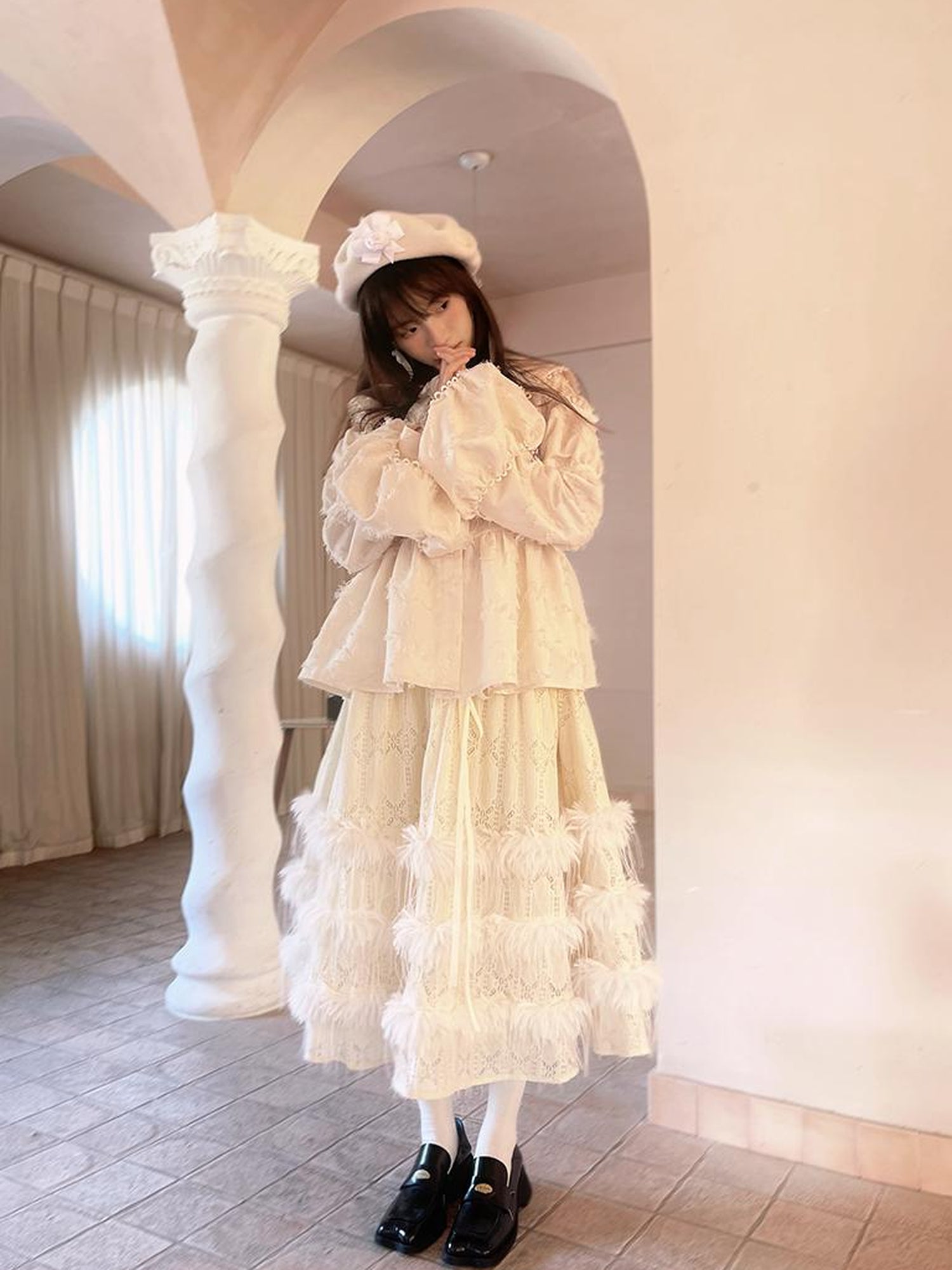 Daytoday Vintage Lace Puff Sleeve Blouse Oversized Fit