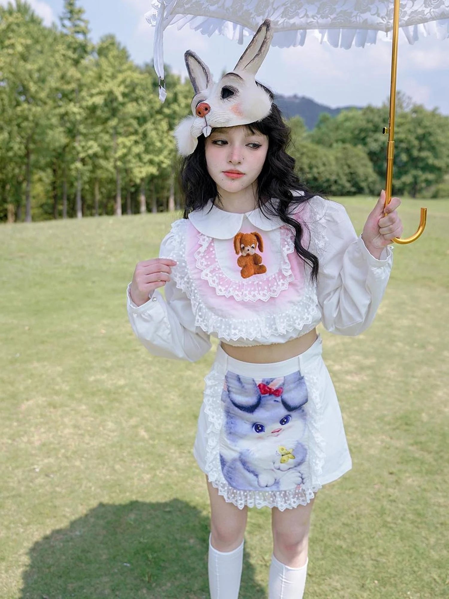 Vintage Pastoral Lace Blouse Cotton Short Top