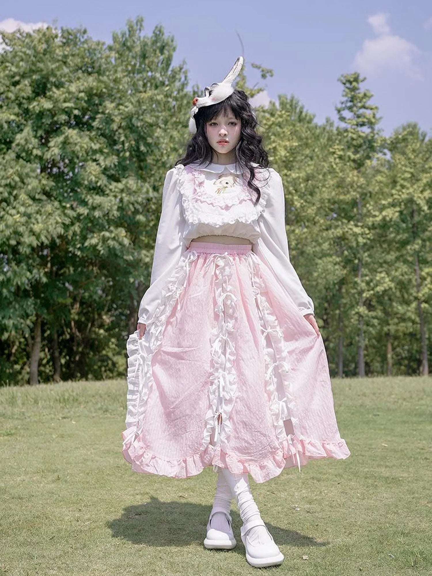 Vintage Pastoral Lace Blouse Cotton Short Top