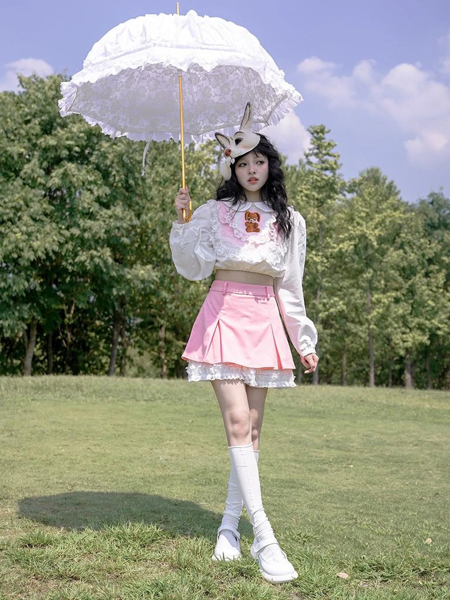 Vintage Pastoral Lace Blouse Cotton Short Top