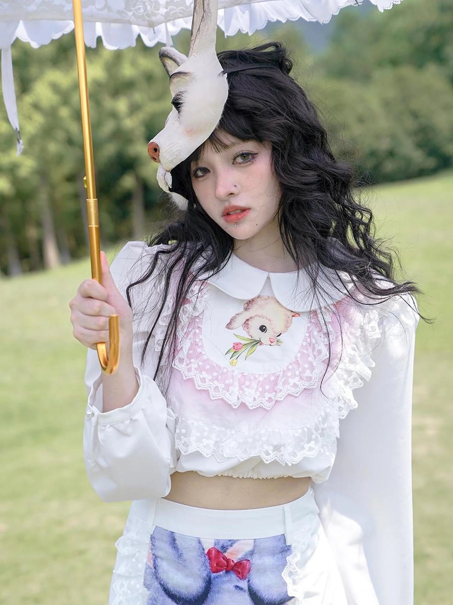 Vintage Pastoral Lace Blouse Cotton Short Top