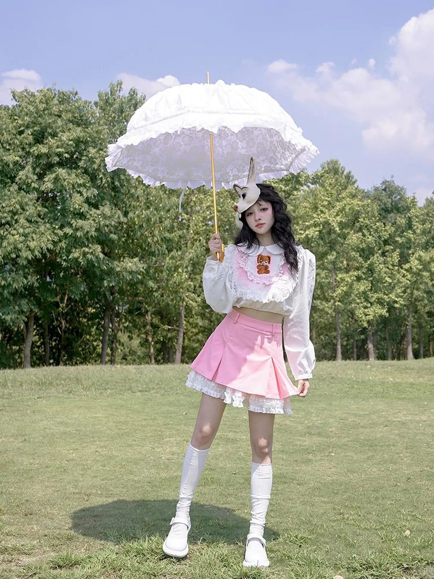 Vintage Pastoral Lace Blouse Cotton Short Top