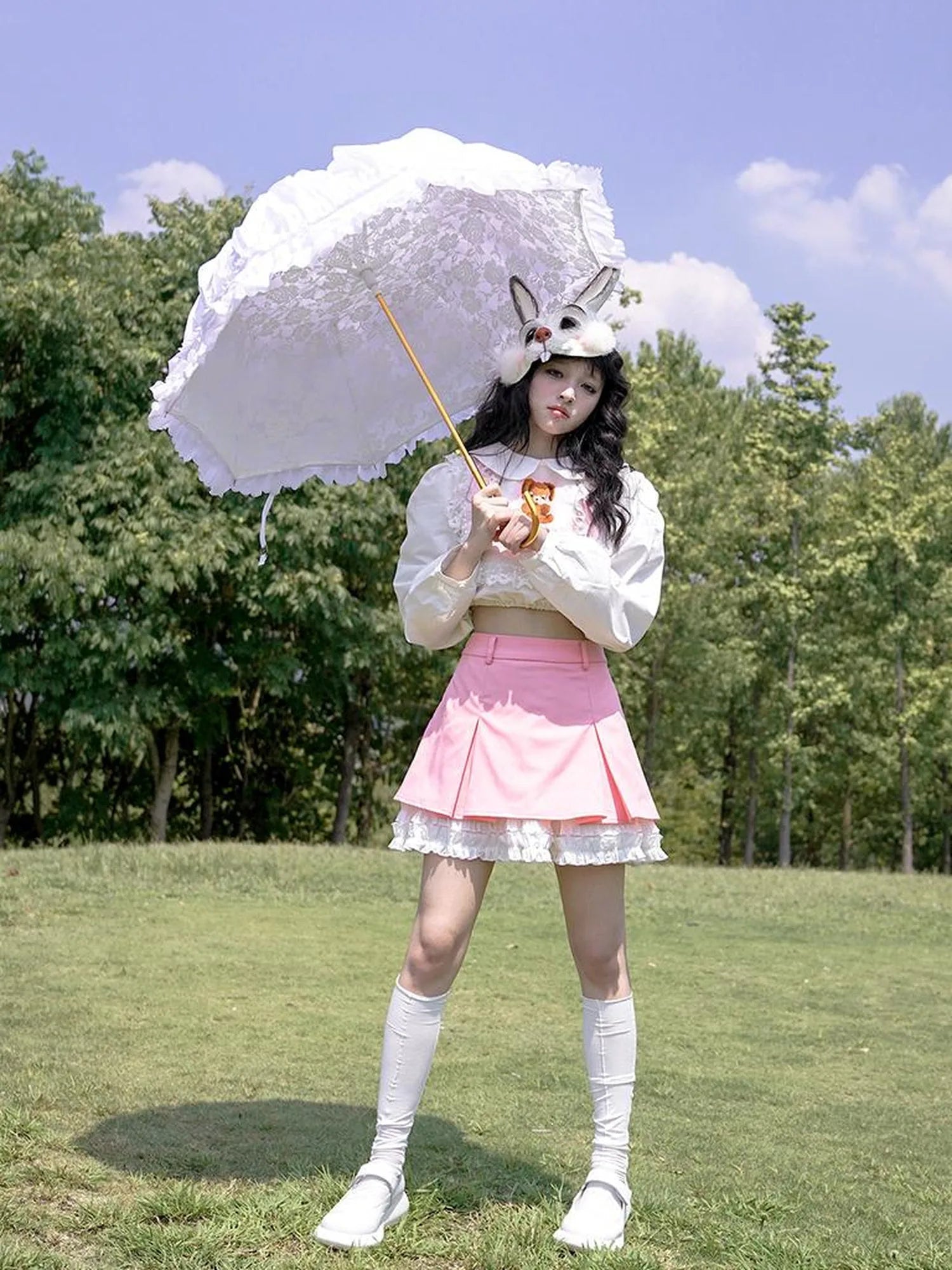 Vintage Pastoral Lace Blouse Cotton Short Top