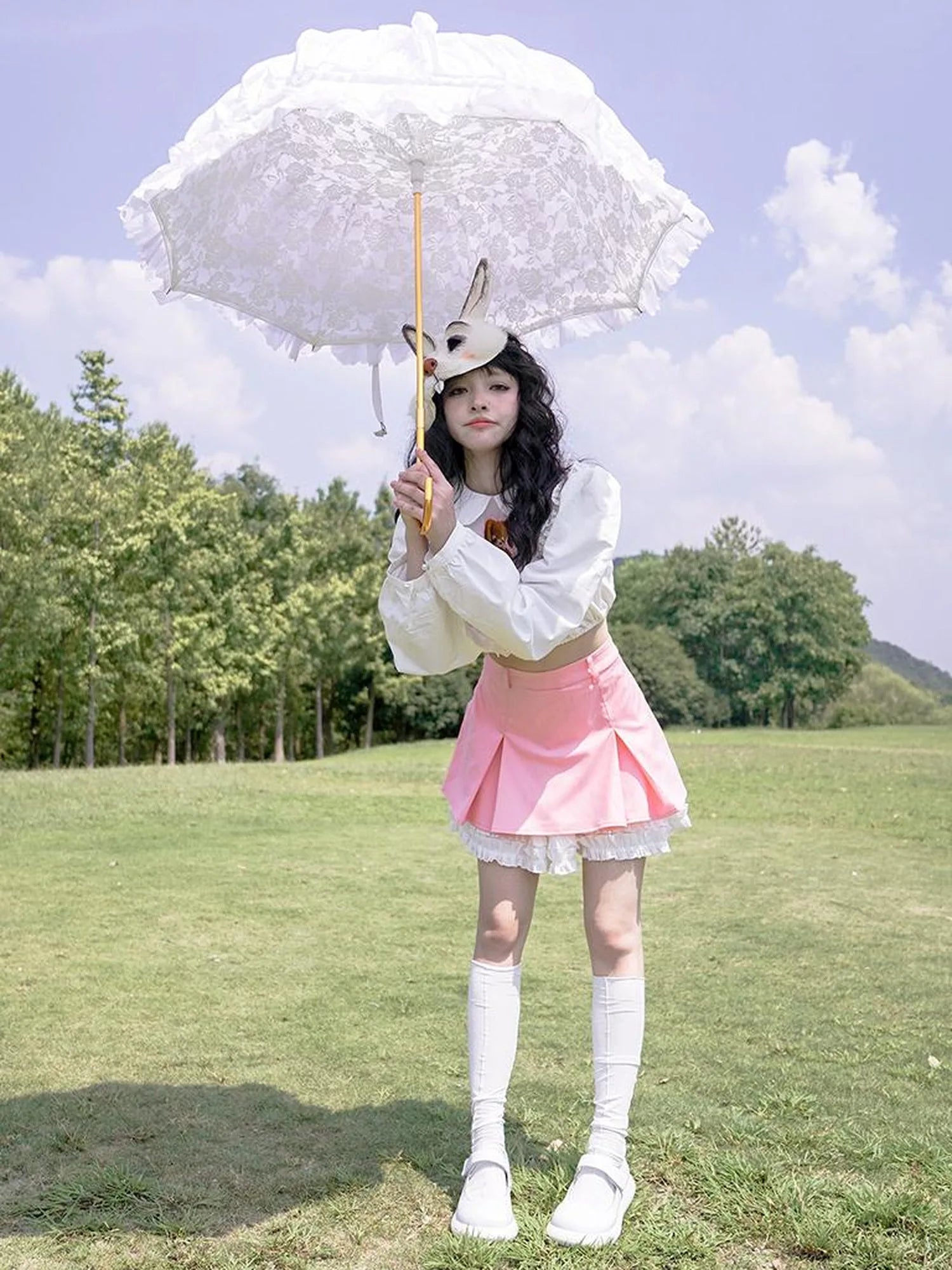 Vintage Pastoral Lace Blouse Cotton Short Top