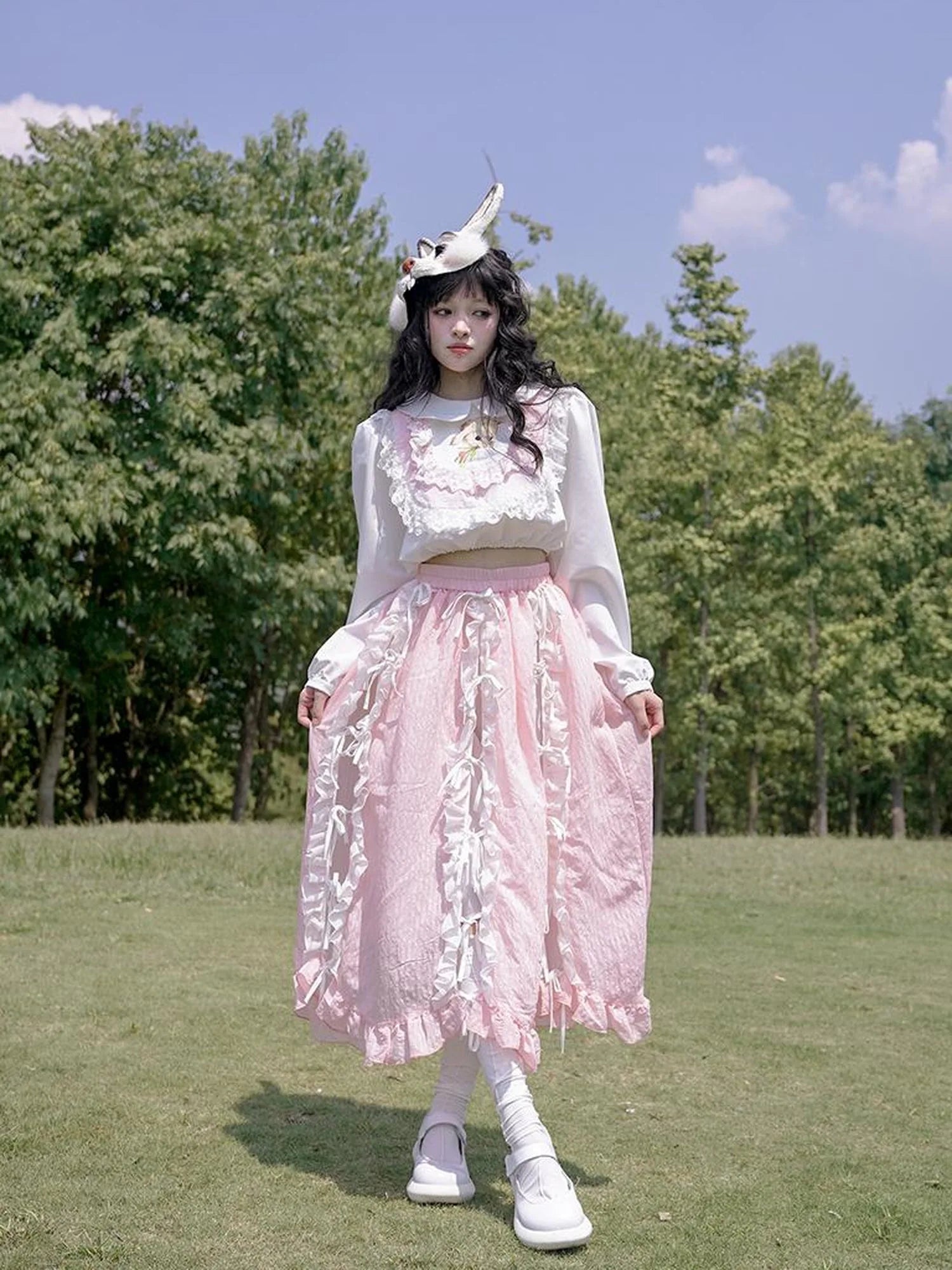 Vintage Pastoral Lace Blouse Cotton Short Top