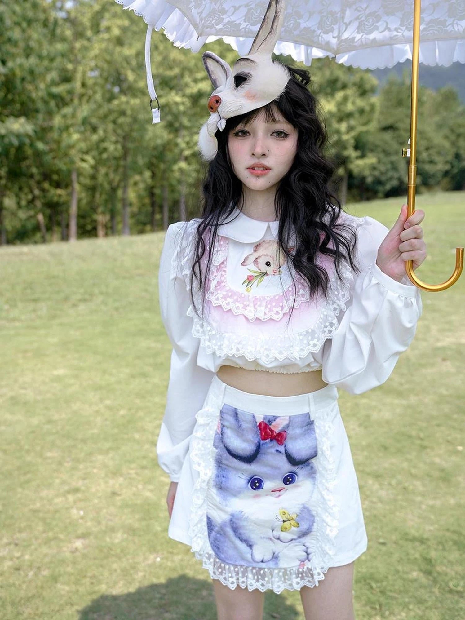 Vintage Pastoral Lace Blouse Cotton Short Top