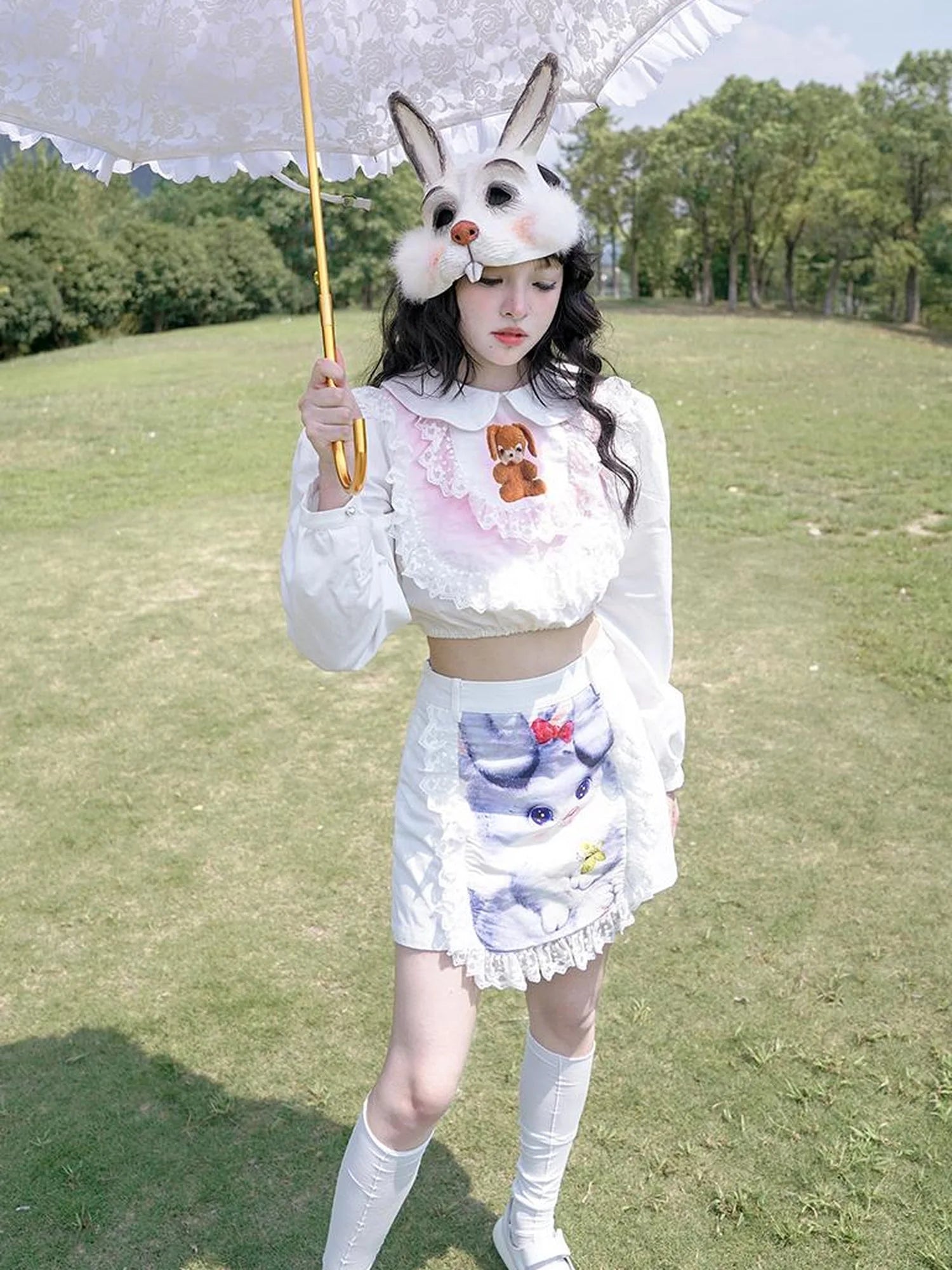 Vintage Pastoral Lace Blouse Cotton Short Top