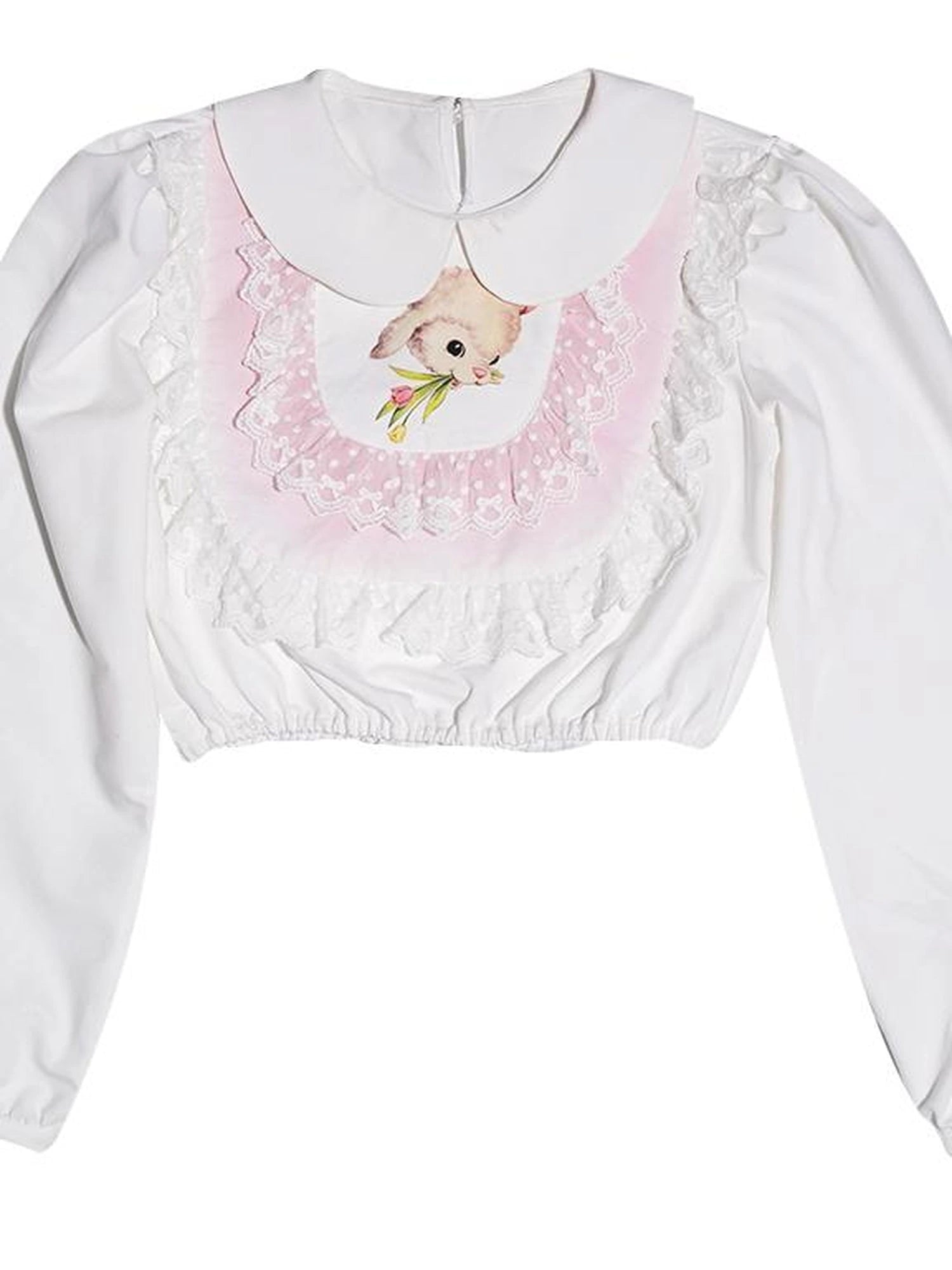 Vintage Pastoral Lace Blouse Cotton Short Top