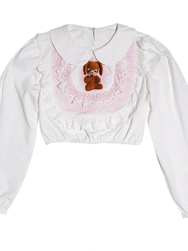 Vintage Pastoral Lace Blouse Cotton Short Top