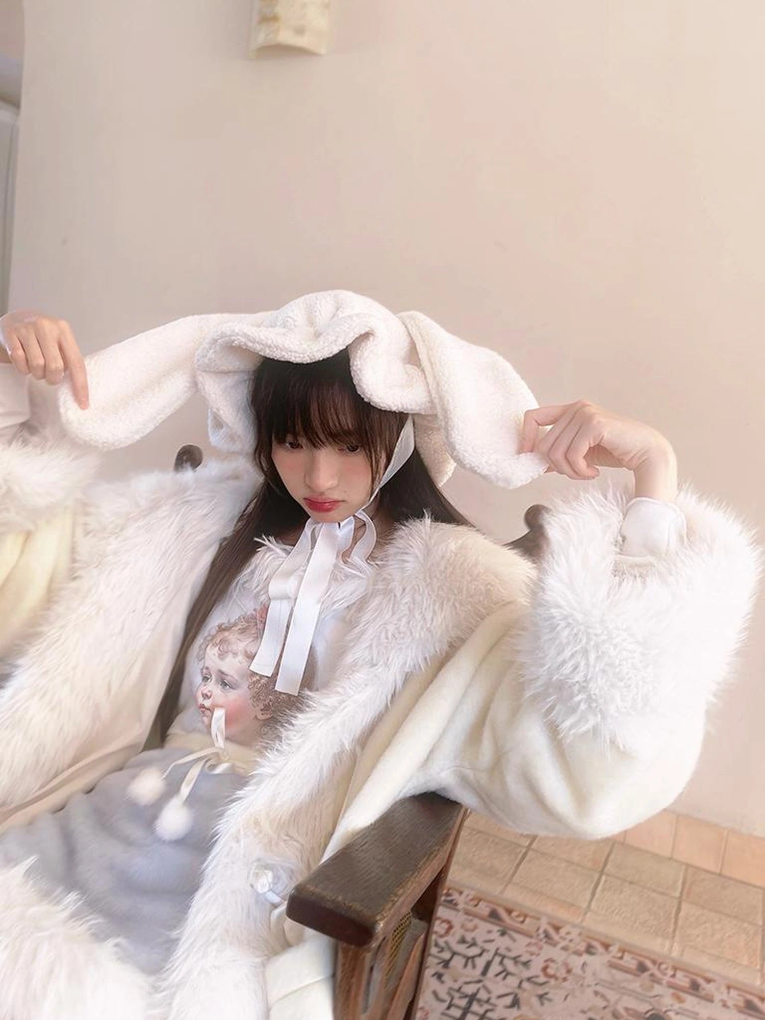 Vintage Plush Patchwork Loose Hooded Coat