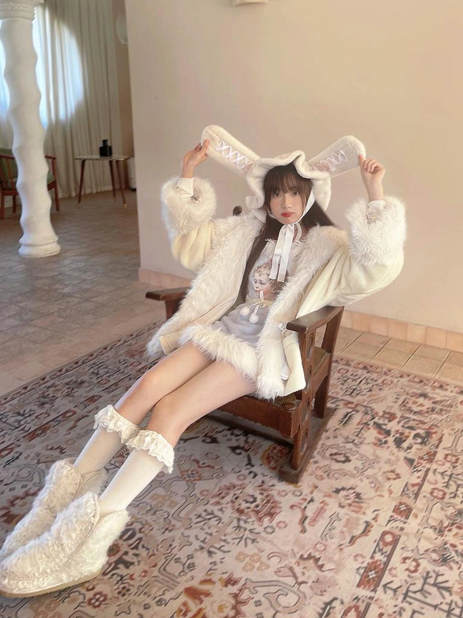 Vintage Plush Patchwork Loose Hooded Coat