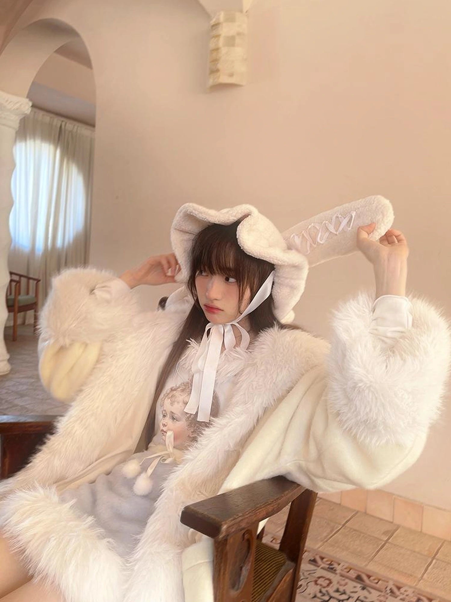 Vintage Plush Patchwork Loose Hooded Coat