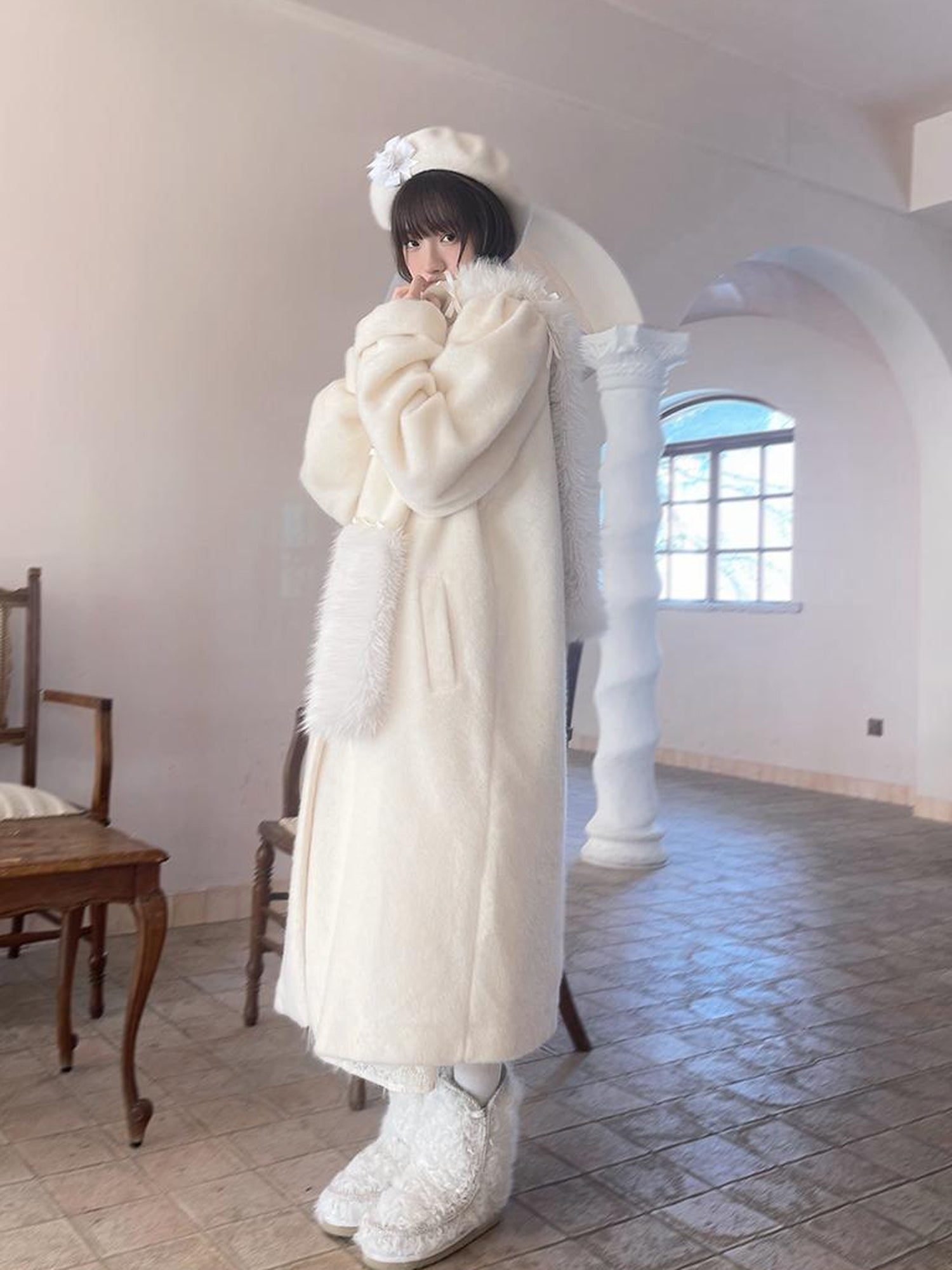Daytoday Vintage Puff Sleeve Long Coat With Quilted Warmth