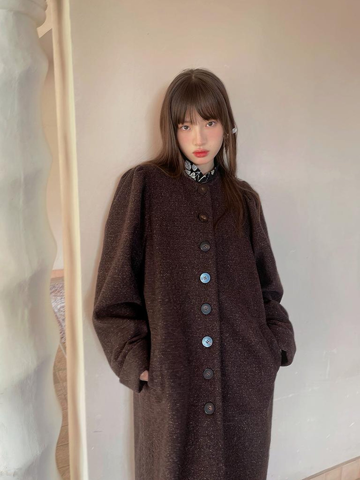 Daytoday Vintage Puff Sleeve Long Coat With Quilted Warmth