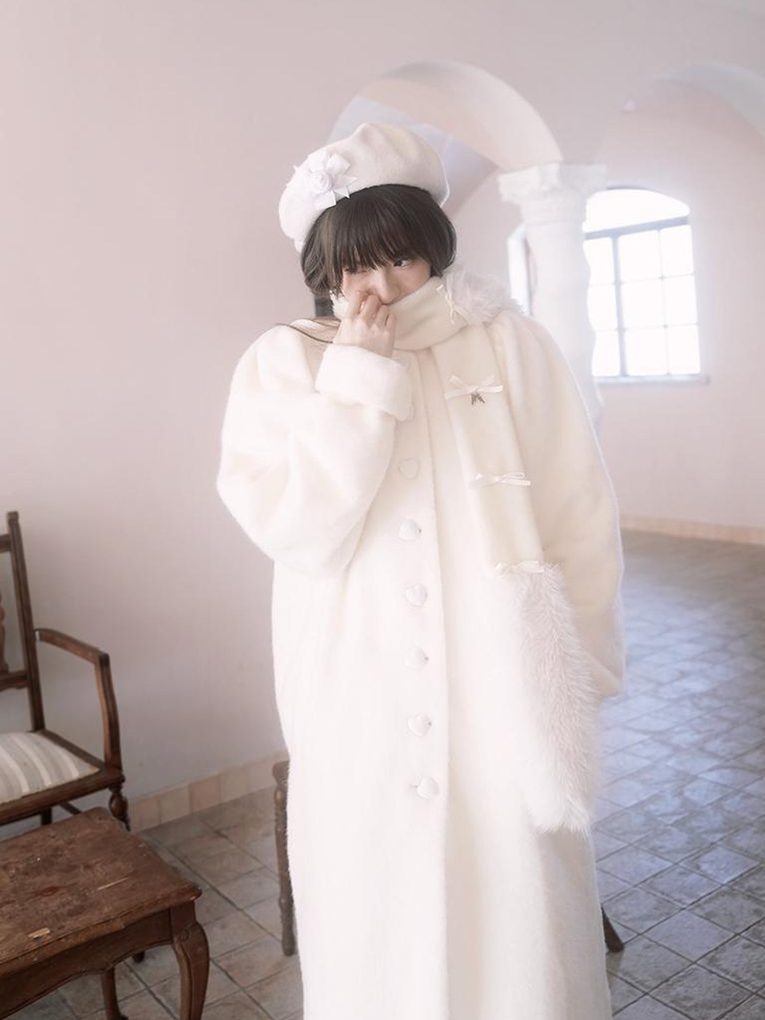 Daytoday Vintage Puff Sleeve Long Coat With Quilted Warmth
