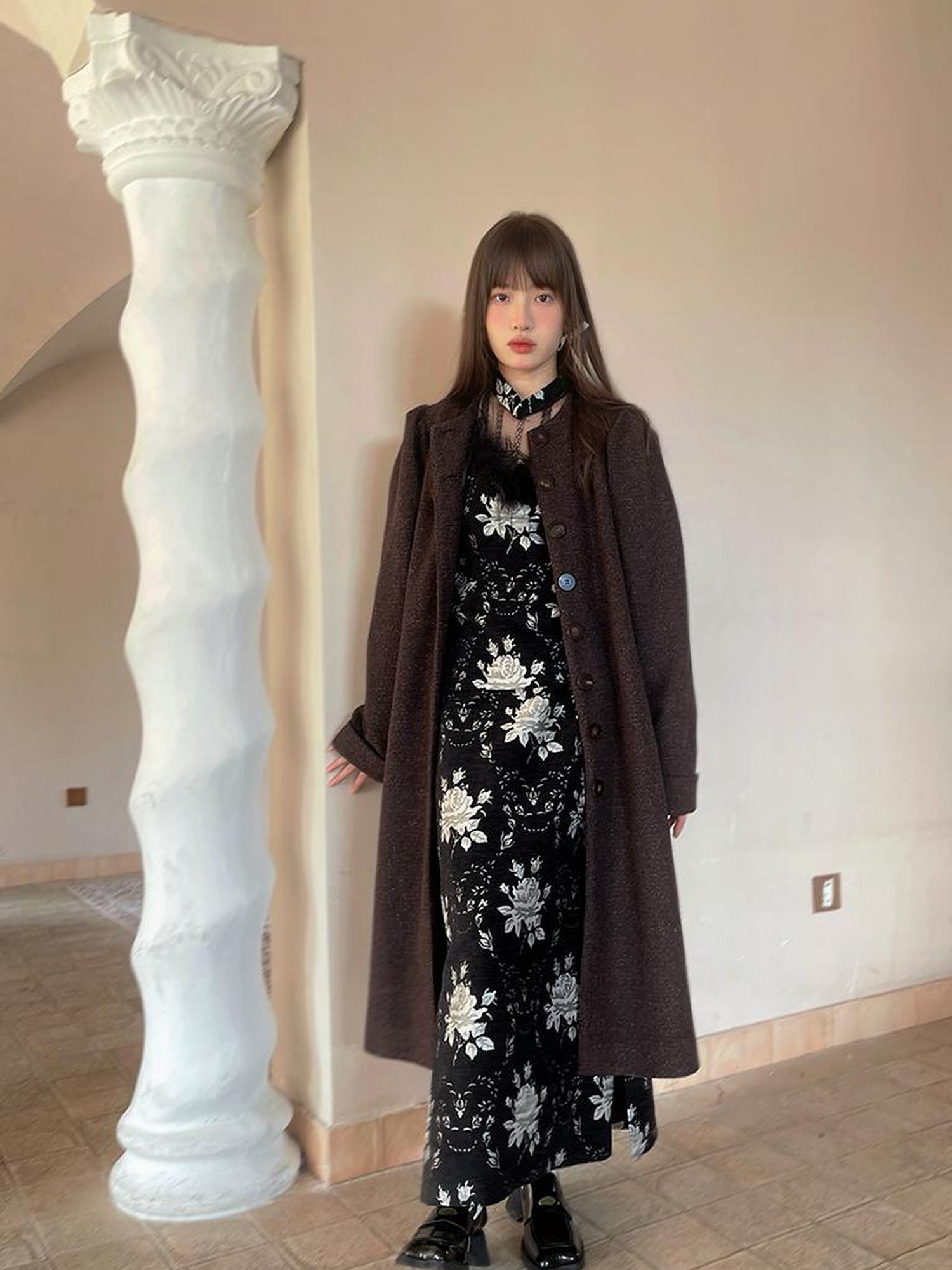 Daytoday Vintage Puff Sleeve Long Coat With Quilted Warmth